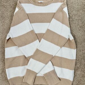 PacSun Beige and White Striped Crew Neck Sweater